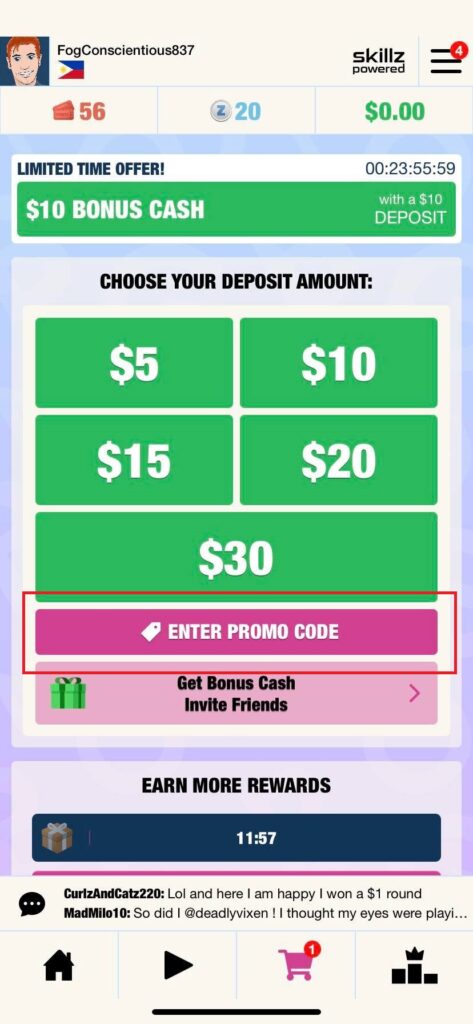 Skillz Game free Promo code no deposit