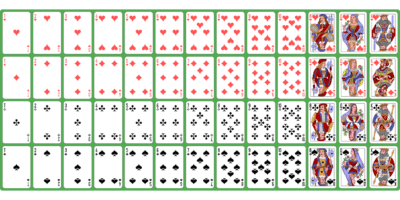 A deck of playing cards neatly spread out.
